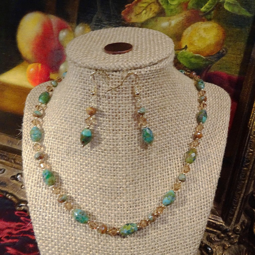 Antique Green With Faceted Glass For A Stunning Necklace/Earring Set